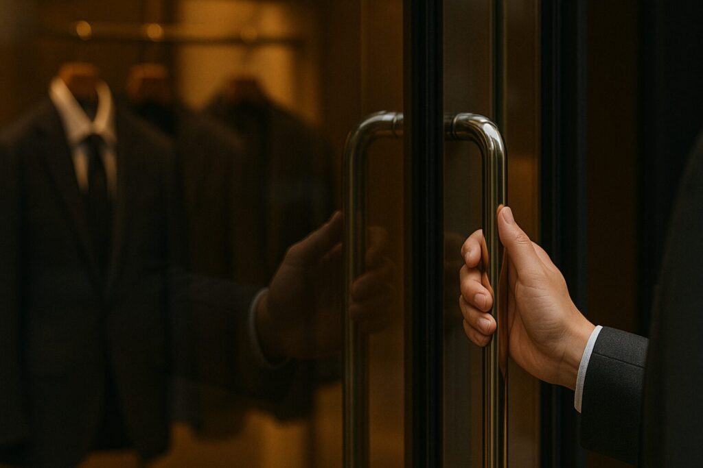 高級スーツ店に入るのを躊躇する